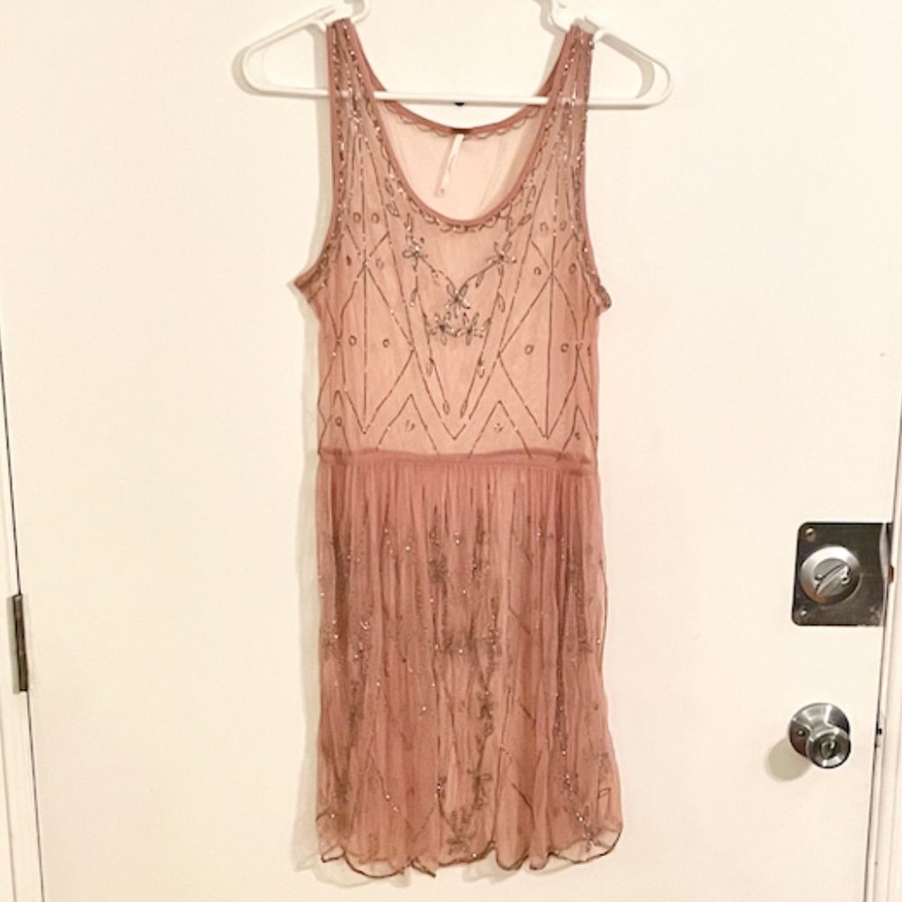 Free People Blush Pink Beaded Slip Dress (XS)